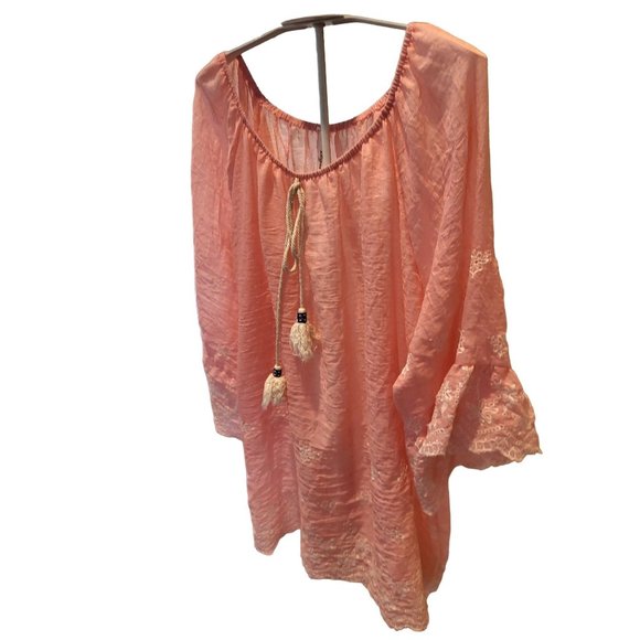 Lilypad Tops - Lily Pad Peach Boho Gauzy Sheer embroidered Plus Size Coastal Grandma Top